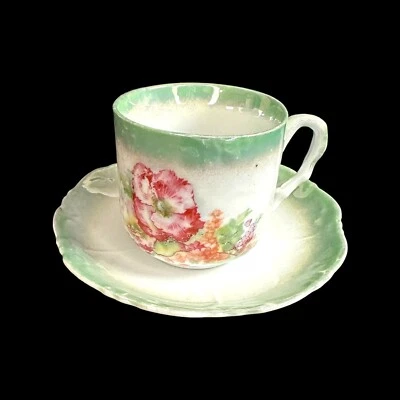 Antigua taza de té Demitasse con estampado floral de porcelana fina de hueso platillo vieira Foto 1 de 4