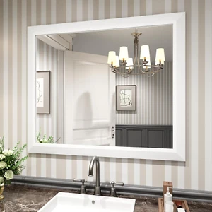 Bathroom Mirror, 40X36 Inch White Thick Metal Framed Wall Mirrors for over Sink, - Picture 1 of 8