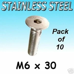 Stainless Steel COUNTERSUNK Bolts M6 x 30 boat etc 10pk - Picture 1 of 1