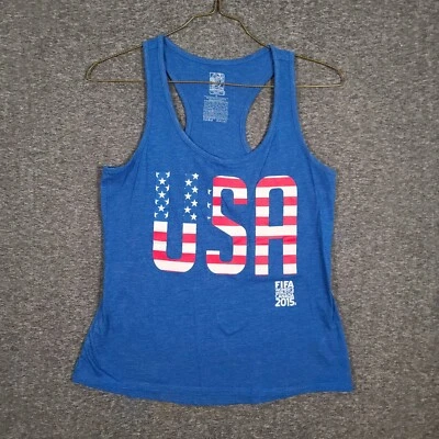 FIFA Top Womens M Blue Sleeveless Tank Graphic USA Women's World Cup Canada 2015 - Image 1 of 4