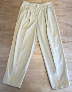 vtg CHAUS womens Relaxed Fit Pleated Pants Sz 12 High Waist Khaki Beige Twill - Picture 1 of 9