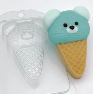BEAR ICE CREAM CONE MOLD, Soap Mold, Bath Bomb Mold, Chocolate, Fondant Mold, - Picture 1 of 2