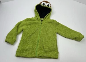 Sesame Street Hoodie Sweatshirt Kids 4T Oscar The Grouch + Eyes Green Full Zip - Picture 1 of 10