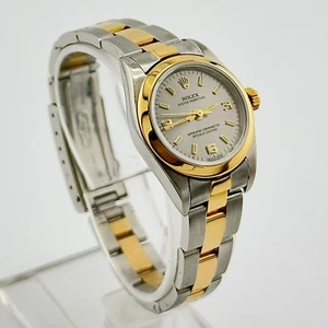 LADIES ROLEX OYSTER PERPETUAL 76183 STEEL & GOLD SILVER DIAL AUTO 24MM 2000 - Picture 1 of 12
