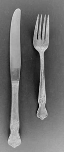 Lot #27 Silver Plated Flatware - (2 pc) Old Company "Rose" Pattern Knife & Fork - Picture 1 of 3