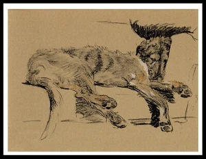 IRISH WOLFHOUND SLEEPING DOG VINTAGE STYLE DOG ART PRINT POSTER - Picture 1 of 1