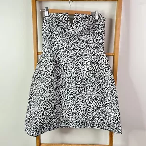 Scanlan Theodore Mini Dress Womens 10 White Black Fit & Flare Strapless V-Neck - Picture 1 of 12