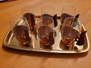 Vintage - Teeservice - 1950er o. 60er - Kupfer - Glas - Teak - dänisches Design - Bild 1 von 10