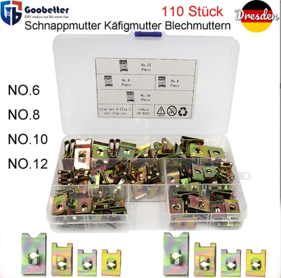 110tlg U-Clip Blechmuttern Schnappmutter Mehrzweck für schrauben Kfz Motorad Set - Bild 1 von 4