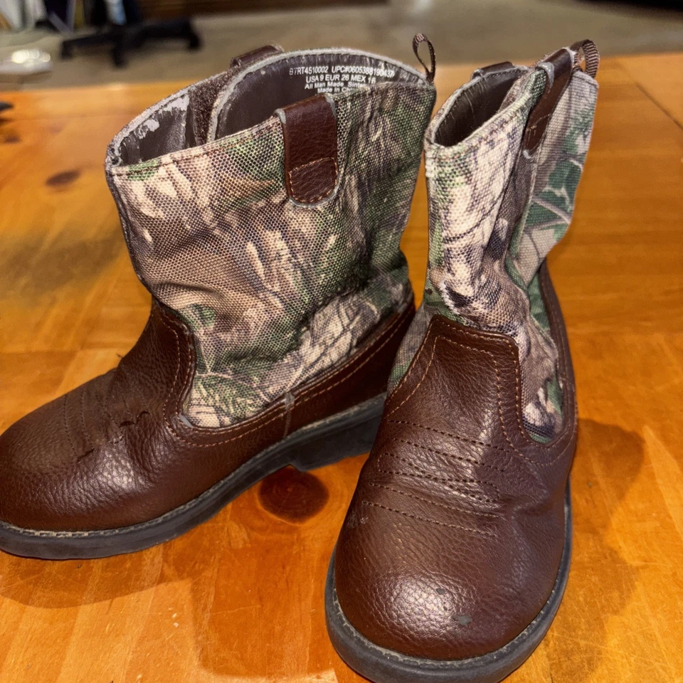 Realtree Outdoors Camouflage Camo Hunting Western Boots Youth Kids Sz 9 - Image 1 of 4