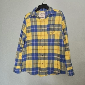Disney Cakeworthy Flannel Shirt Mens L Beauty and the Beast Yellow Blue Plaid - Picture 1 of 10
