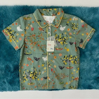 Oso & Me Kids Button Down Shirt - Playful Green Print - Image 1 of 4