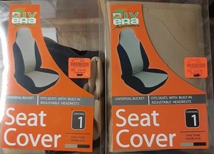 Juego de fundas de asiento con cubo universales Rivera Automotive negras/tostadas (2) asientos delanteros - Imagen 1 de 3