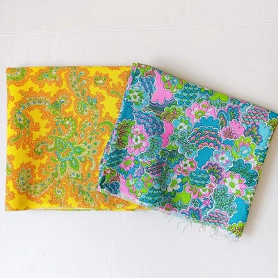 Lot of 2 Vintage 60s/70s Floral Cotton Home Dec Fabrics 1yd x 43" & 1/2yd x 45" - Image 1 of 4
