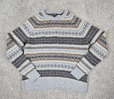 J Crew Sweater Men Large Mercantile Wool Blend Fair Isle Gray Ski Nordic Preppy - Image 1 of 4