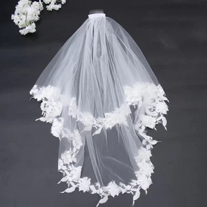 Velo de encaje velos de boda de novia para novias apliques cortos de novia 2 niveles - Imagen 1 de 12