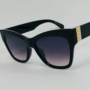 Cat Eye Sunglasses Women Black Fashion Gold Accent Designer Style Lentes Gafas - Picture 1 of 2