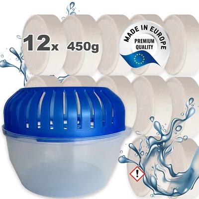 BOLASECA S.A. 12x 450g Luft-Entfeuchter Granulat Tabs Nachfüllpack inkl. Raumentfeuchter Box