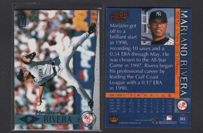 1999 PACIFIC PLATINUM BLUE FOIL PARALLEL #303 MARIANO RIVERA YANKEES SP  1/67 - Image 1 of 1