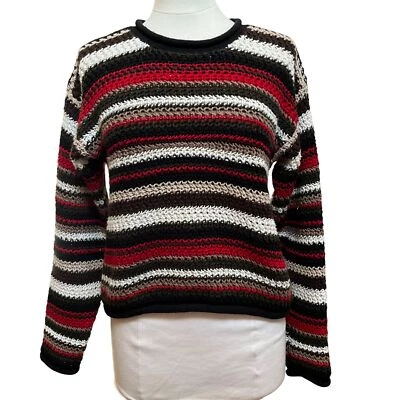 Suéter a Rayas Para Mujer De Colección Negro/Rojo/Blanco Algodón Manga Larga Recortado Talla Grande Foto 1 de 4