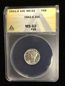 1941-S Mercury Dime ANACS MS62 FSB **Full Bands** - Picture 1 of 4