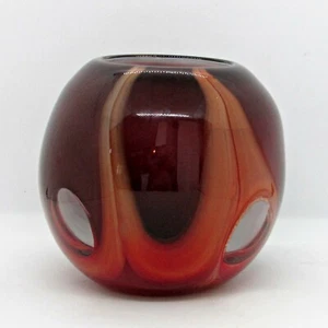 Vaso in vetro sferico viola foderato con obiettivo bianco - rosso scuro / arancione - Foto 1 di 8