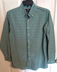 Vineyard Vines Boys Size Large (16-18) L/S Whale Shirt Green Plaids Button-up - Picture 1 of 13