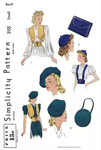Simplicity 3155 BERET Hat Bag Pattern Bolero 40's SMALL UnPrinted - Picture 1 of 4