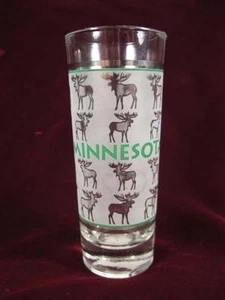 Minnesota State Shot Glass Souvenir Tall Moose Design Frosted & Clear Glass (O) - Picture 1 of 6