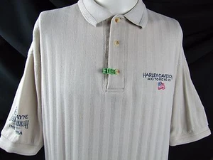 Harley Davidson Polo Shirt L Tan Ribbed Ft Wayne Indiana USA Flag Stratman - Picture 1 of 6