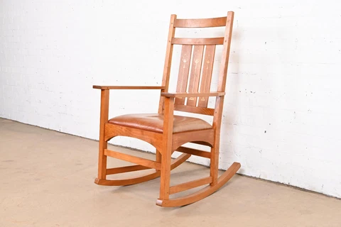 Stickley Harvey Ellis Collection Inlaid Cherry Wood and Leather Rocking Chair Cover