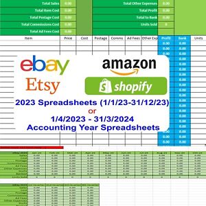 Ebay Amazon Etsy Shopify Accounting Excel Simple Spreadsheet Business Software