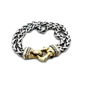David Yurman Double Chain Bracelet Sterling Silver 14k Yellow Gold Clasp - Picture 1 of 7