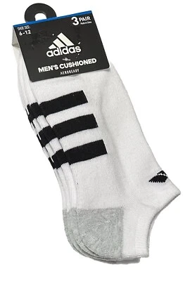 Мужские носки Adidas 3 пары мягкие незаметные белые с черными и серыми - Изображение 1 из 3