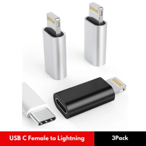 3Pack USB C Female to Lighting Male Adapter for iPhone 12/11/8 X XR/XS/SE/7Plus - Picture 1 of 6