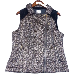 Chico's Vest Women's 2 Brown Animal Print Velvet Asymmetrical Zip Metallic - Picture 1 of 14