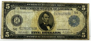 1914 Blue Seal $5 Bill - Picture 1 of 2