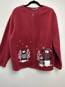 Croft & Barrow Fleece Jacket Women Size 1X Red Snowman Design Christmas Winter - Picture 1 of 10