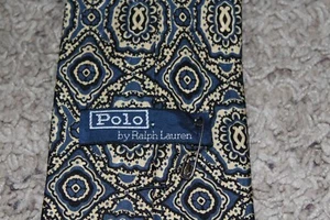 Polo By Ralph Lauren Tie Blue Geometric Designer Tie 100% Silk Made In USA - Picture 1 of 4