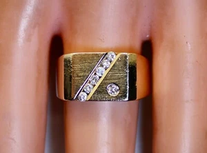 Unique Vintage Men's 14K Gold .30 Ctw Diamond Ring, Pinky? Size 8.25, 7.6 Grams - Picture 1 of 6