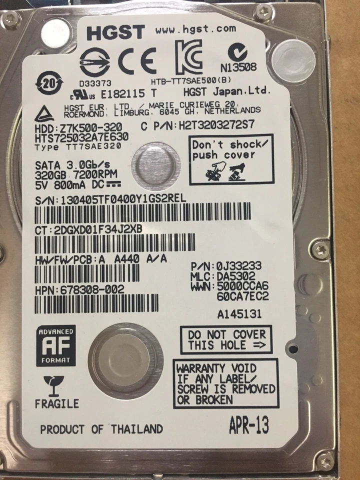 HP 320GB 7200RPM 2.5 INCH  Hard Drive THIN (HDD) 656620-001,678308-001 - Image 1 of 1