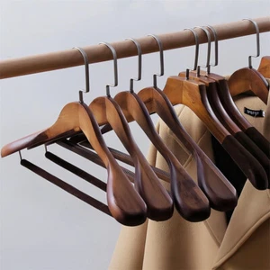 5 Pack Wooden Coat Hangers Wide-Shoulder Non-slip Suit & Dress Hanger Extra Wide - Picture 1 of 11