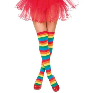 sexy Überkniestrümpfe Regenbogen Karneval Fasching Motto Schlager Party Disco - Bild 1 von 3