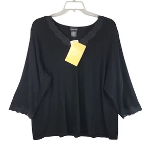 City Knits Womens Black Floral Lace Trim Blouse 3/4 Sleeve V Neck Size 3X NWT - Picture 1 of 10