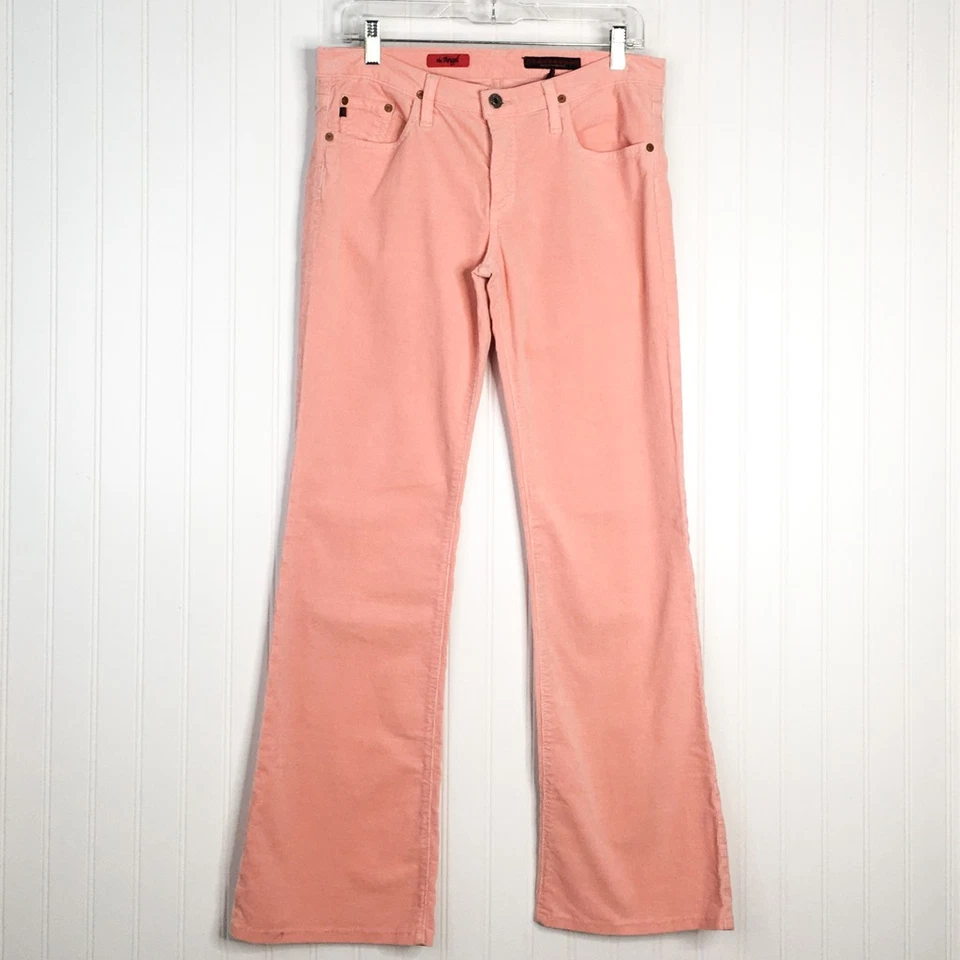 Pantalones de pana Ag Adriano Goldschmied para mujer The Angle acampanados bolsillos rosas EE. UU. 31 Foto 1 de 4