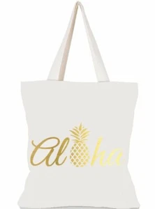Hawaiian Pineapple Aloha Canvas Washable Cotton Tote Everyday Bag-NEW - Picture 1 of 1