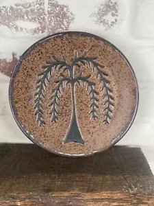 Vintage Kunstkeramik Teller Steinzeug 8 Zoll Primitive Weide Lebensbaum - dekorativ - Bild 1 von 5