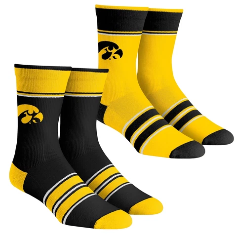 Unisex Rock Em Socks Iowa Hawkeyes Multi-Stripe 2-Pack Team Crew Sock Set Cover