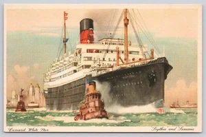 Cunard White Star Scythia and Samaria Harbor Ocean Liners UP Postcard (C52) - Picture 1 of 2