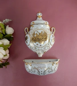 Vintage Lenwile China Ardalt mit umwerbendem Paar Wand Taschenbrunnen - Bild 1 von 13